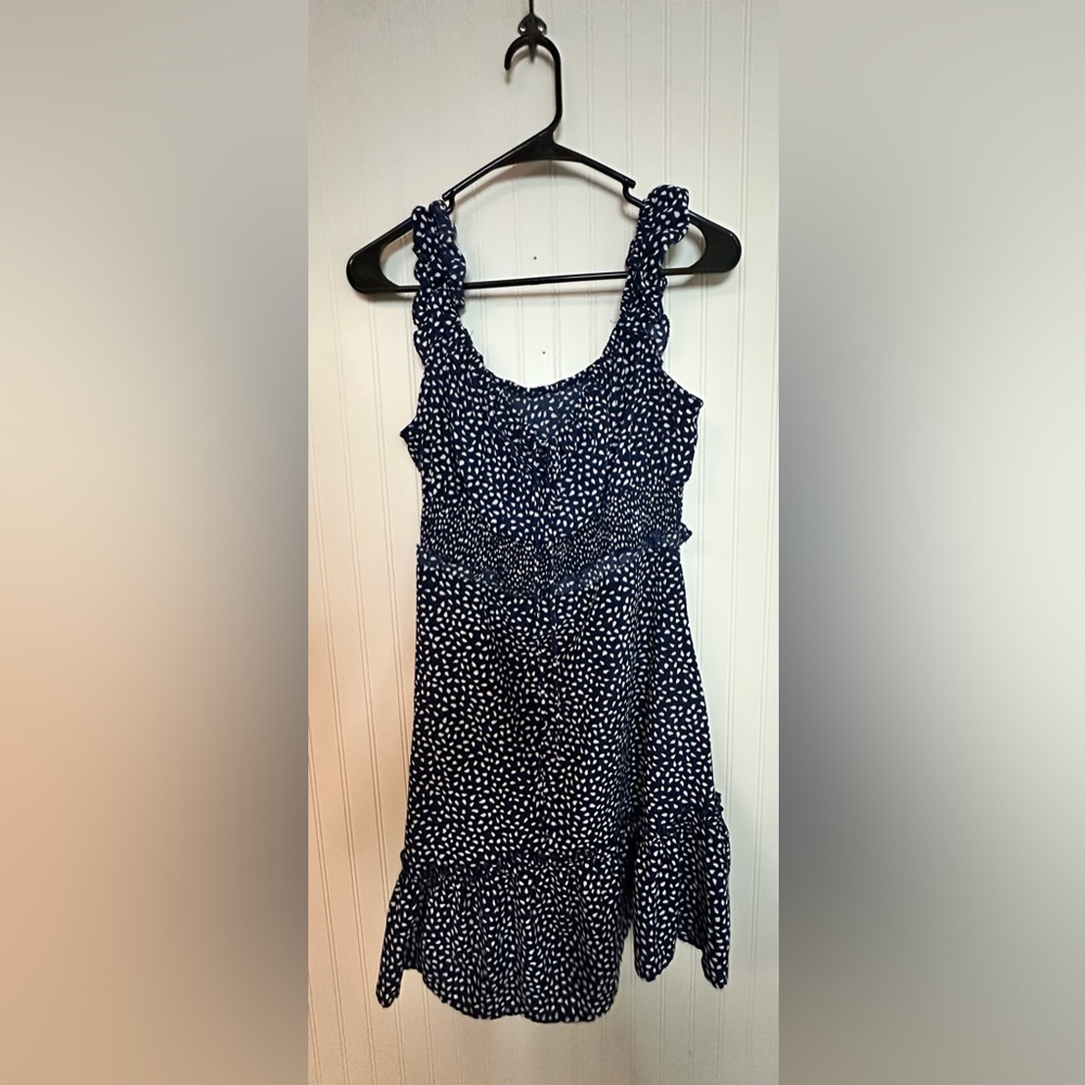 Stylish Navy Dress with White Dots